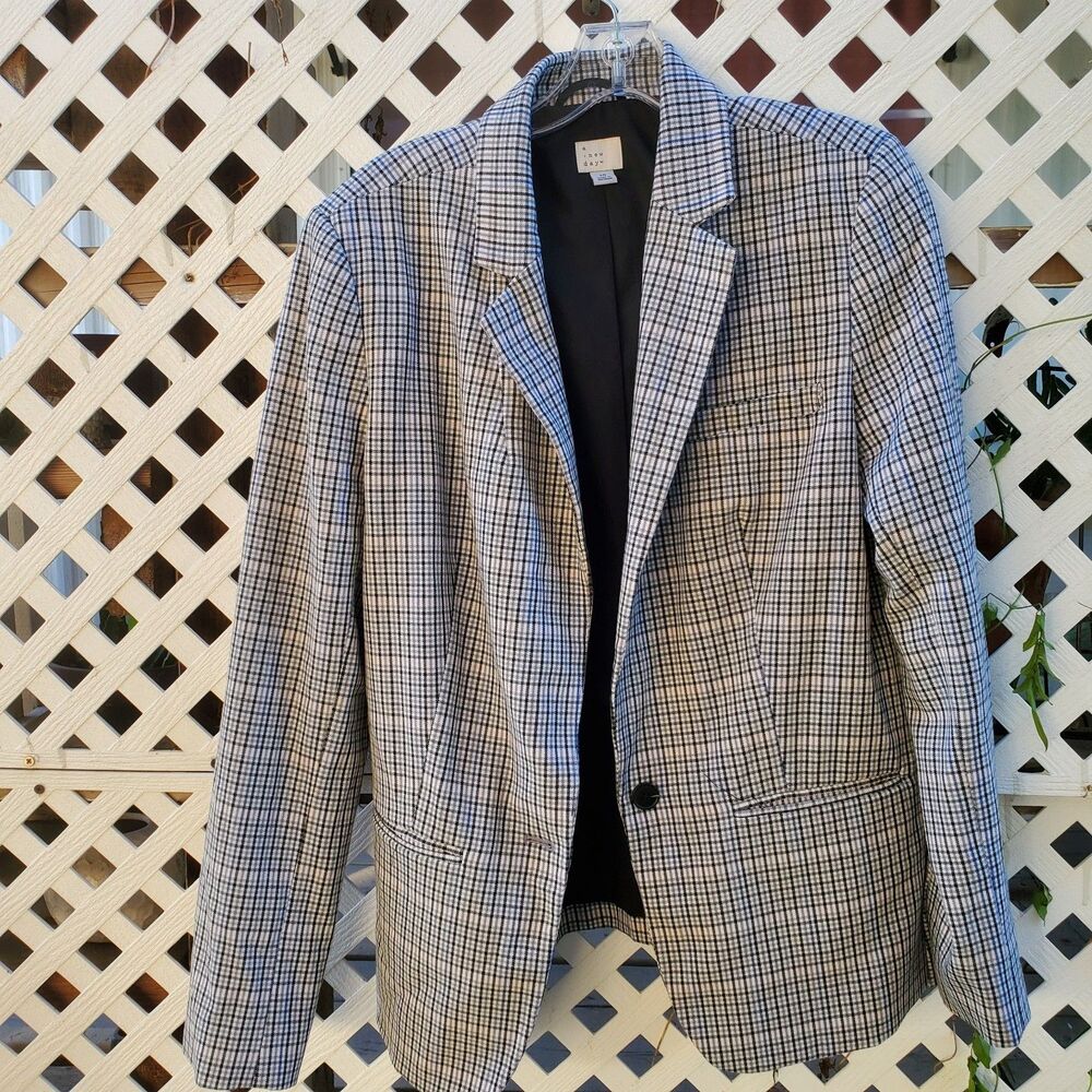 A New Day Women’s Plaid Blue Black Cream Jacket Blazer Size 10